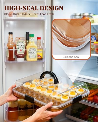 Deviled Egg Containers with Lid, 2-in-1 Acacia Wooden Deviled Egg Platter & Charcuterie Board, Portable Egg Platter With lid for Party, Home Kitchen Gift for Women - color: Black