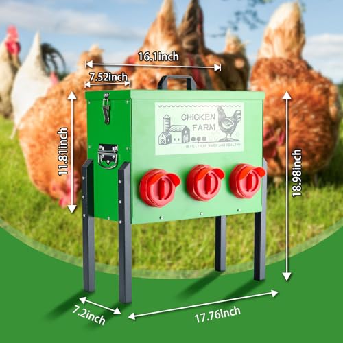 30lb Chicken Feeder- Automatic Port 6 Ports No Waste Poultry Feeder,Chicken Coop Accessories，Waterproof Metal Chicken Feeder Suitable for Poultry Feeding Outdoors and Indoors