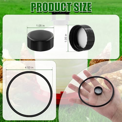 Plastic Poultry Waterer Replacement Parts Kit | 10 Caps & 4 O-Rings, Compatible with Miller, Little Giant PPF & Farm-Tuff 3/5/7 Gallon Poultry Founts (Black) - color: Black