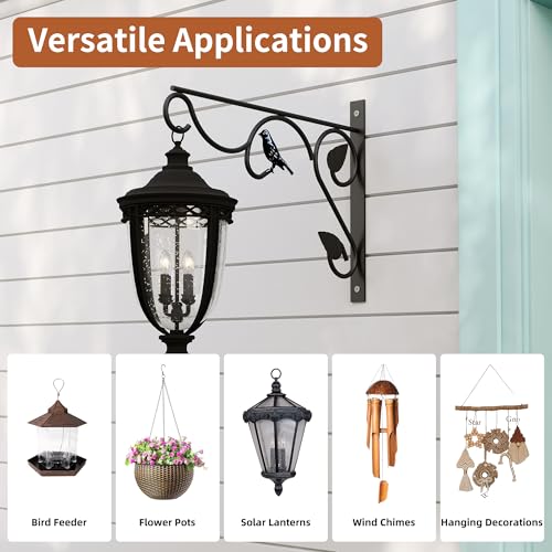 PROWORX 2 Pack 12 Inch Plant Hangers Outdoor Bracket, Bird Design Indoor Wall Mount Metal Heavy Duty Rust-Resistant Bird Feeder Plant Hooks for Hanging Planters, Flower Baskets - size: 12 Inch-Bird-2 Pcs