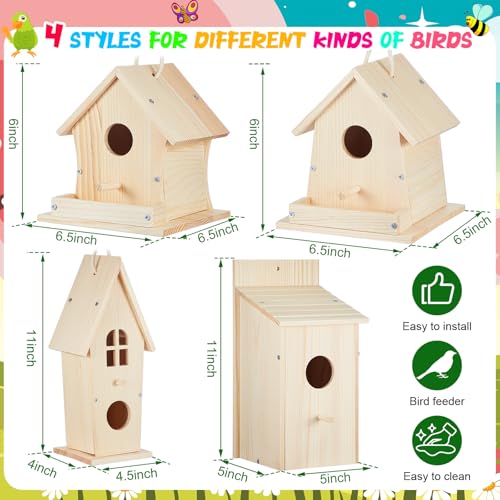 Liliful 4 Pack Bird House Kits for Kids, Wooden DIY Birdhouse Kit to Build and Paint, Birdhouse Craft Kit, Classroom Arts and Crafts Gift for Kids Ages 4-8 8-12 Boys Girls (Holiday Style) - color: Holiday Style