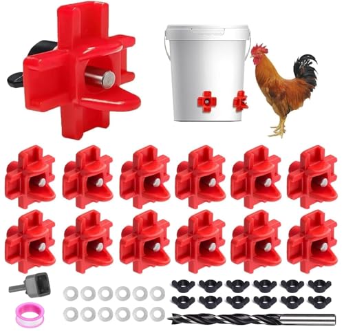 12 Pcs Horizontal Chicken Waterer Nipples with Drill Bits, Leakproof Poultry Watering System for Chicken Coop, Durable ABS Plastic & Stainless Steel, Water Saving Design for Outdoor Use