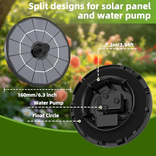 AISITIN Solar Fountain Pump 6 Nozzles & Anti-Drift Bracket & Ground Stakes | DIY Separated Design, Attract Birds, Upgraded Filter, Solar Fountain for Bird Bath, Water Feature, Fish Tank, Garden