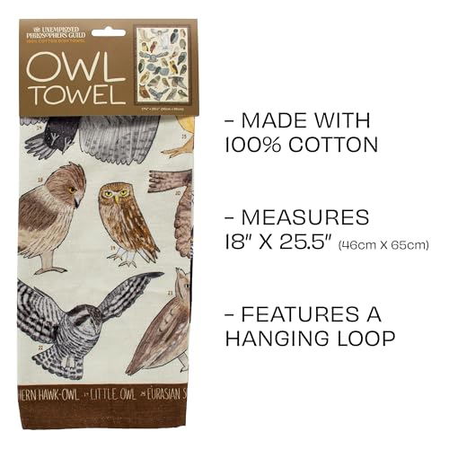 The Unemployed Philosophers Guild Owl Towel - 100% Cotton Bird Themed Novelty Kitchen Dish Towel Featuring 24 Different Owls, 18" x 25.5"