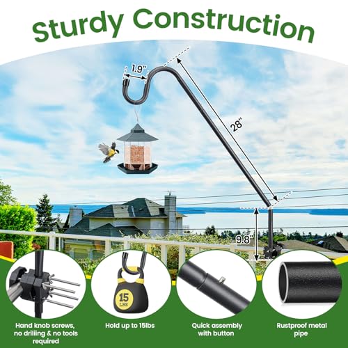 Deck Bird Feeder Hanger for Railing, Heavy Duty Hummingbird Feeder Hanger 28-inch Deck Hook Fence Balcony Railing Bracket for Planter,Flower Baskets,Lanterns,Wind Chimes