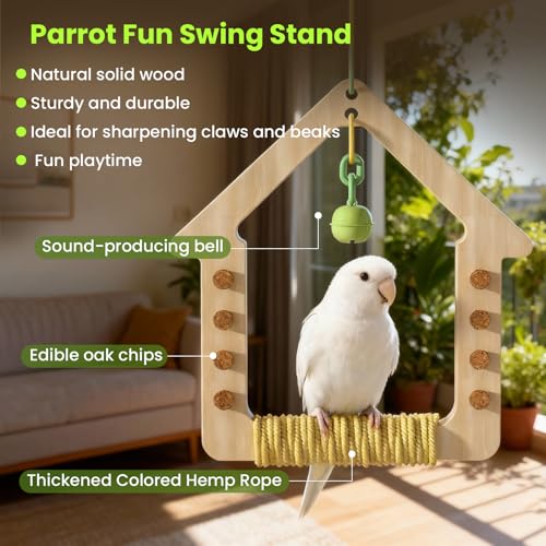 Bird Parrot Swing Toys Wooden Hanging Swing Perch Hammock Chewable Beak Grinder for Budgerigar, Parakeet, Conure, Cockatiel, Love Birds, Finches Finches and Other Small to Medium Birds