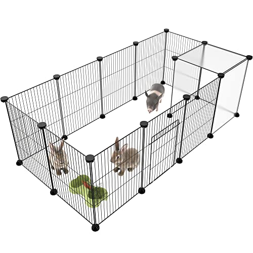 Pet Playpen, Small Animal Cage DIY Wire Fence with Door 15 Panels, Black | Portable Yard Fence for Indoor or Outdoor, for Small Animal, Puppies, Kitties, Bunny, Guinea Pigs, Turtle - style: Black