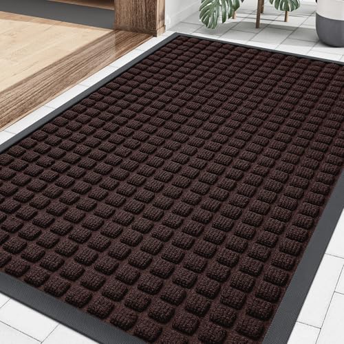 Smiry Front Door Mat Outside Entrance, Natural Rubber Doormat, 29.5x17 Inch | Brown, Non Slip, Trap Dirt and Moisture, Easy Clean, Low Profile Welcome Floor Mats for Indoor Outdoor Entry - color: Brown, size: 29.5" X 17"
