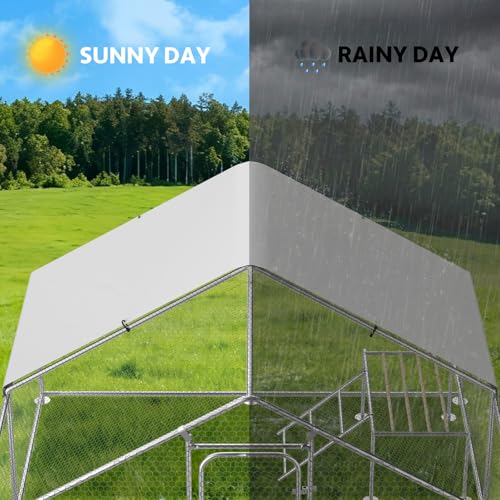 Large Chicken Run 13.1 x 9.8 x 6.4 FT Chicken Coop with Cover | Reinforced frame, Walk-in Chicken Coop, Roosting Perch, Waterproof Cover, Side Hardware Cloth, Backyard & Farm Use - size: 157.5"L x 118.0"W x 78.0"H