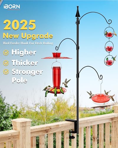 iBorn Bird Feeder Hook for Deck Railing Outside Hanging for Hummingbird Feeders Deck Hanger,3 Hooks 360 Degree Swivel,Attracting Birds Shepard Hook for Bird Feeders (Feeders are Not Included) - size: 26.7" Height with Tri-Hooks