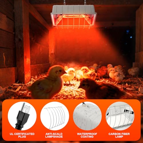 Chicken Coop Heat Lamp Carbon Fiber Tube,Adjustable 2-Level Temperature Brooder Heater Lamps for Chicks,Hanging Chicken Warmer for Livestock Dog Kennel,Cat House,Rectangle 175W/275W