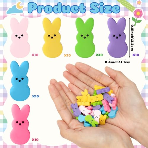 60pcs Mini Easter Pastel Bunny Resin Decor, Mixed Colors Rabbit Resin Charms for Dollhouse Garden, Cute Bunny for Easter Egg Hunt Activity Spring Craft Supply Basket Landscape DIY Decoration