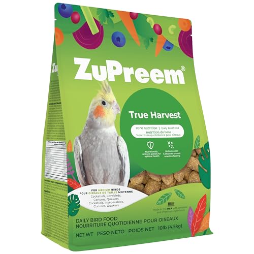 ZuPreem True Harvest Cockatiel & Conure Food, Uniform Bird Food, M, 10 lb | Bird Food Pellets, ZuPreem Natural Pellets, Cockatiels, Conures, Lovebirds, Quakers, Lorikeets, Medium Large Birds, USA - size: 10 Pound (Pack of 1)