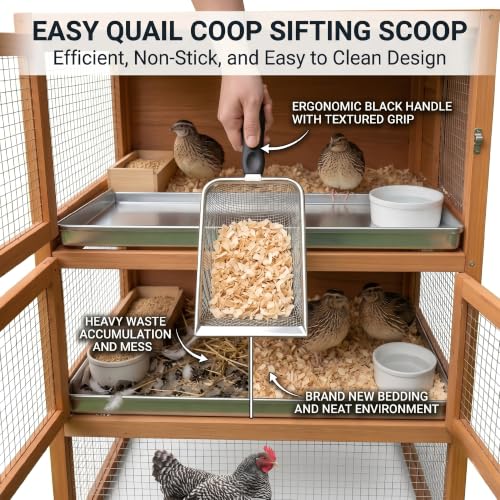 2 Pack Chicken Poop Scooper for Coop, Metal Mesh Sifters, 3.8mm & 5mm | 4-inch rake and scoop tools sift chicken poop, sand, litter and bedding; dual mesh sizes make daily coop cleaning easier.