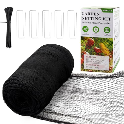 Bird Netting for Garden Protection - 13 x 40 FT Heavy Duty Poultry Bird Netting for Chicken Coop with Ties & Staples, Garden Net Mesh for Fruit Trees Plants Vegetables Against Birds Deer