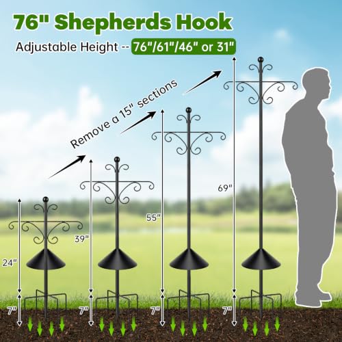 KOLAKO 2 Pack Shepherd Hooks for Outdoor,76 Inch Bird Feeder Pole Squirrel Proof Heavy Duty Double Shepherds Hook for Bird Feeder, Garden Plant, Solar Light - size: 76 inch with squirrel baffle