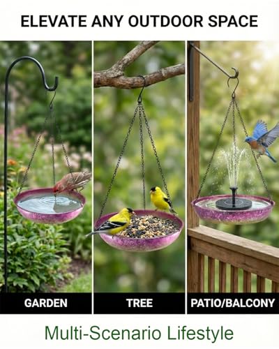 Hanging Bird Bath for Outside Iridescent Metal Feeder Tray with Hand-Painted Pink and Green Gradient 11" Decorative Birdbath for Wild Birds to Bathe & Drink Garden Decor for Patio & Yard - color: Pink Green Gradient