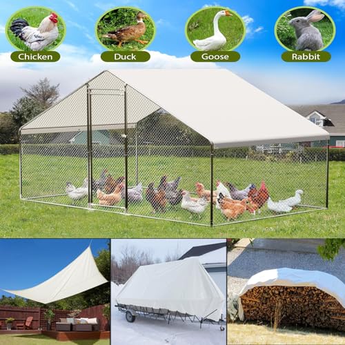 DLronwey Chicken Coop Cover Waterproof Accessories,11.5x6.3 ft Chicken Run Cover for Winter,Waterproof Insulated Chicken Coop Tarp with 25 Pcs Ball Bungees Cords(1 Pcs)