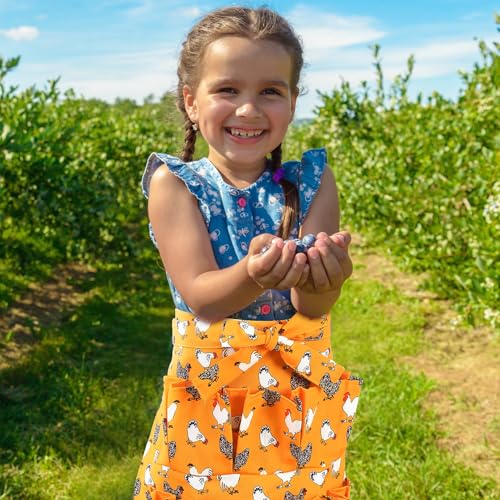 Egg Collecting Apron for Kids, Chicken Egg Apron with 8 Pockets, Eggs Aprons for Fresh Eggs for Hen, Duck, Goose - color: Yellow-flowered Chicken