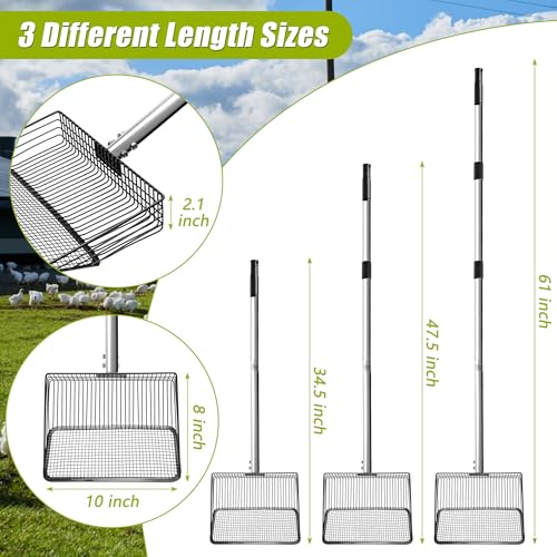 Windspeed 3 in 1 Metal Chicken Poop Scooper 10'' Wide, 61'' Long Adjustable Chicken Coop Pooper Scoop Sifting Shovel Litter for Poultry Litter Scooper Supplies (34-61 in)