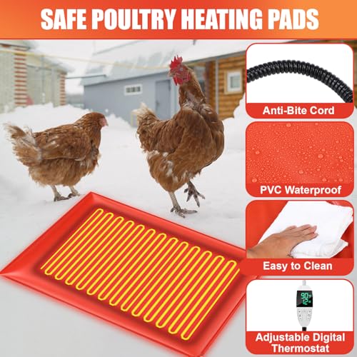 4 Pack Heated Chicken Pad for Brooders Small Animal Pet Heating Pad Warming Chick Nesting Mat with Temperature and Timer Waterproof Chicken Coop Heater Mat(23.6 x 15.7 Inches) - size: M