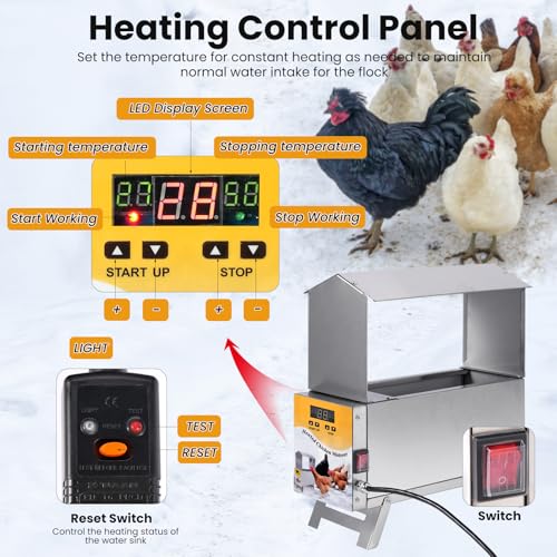 1.5 Gallon Heated Chicken Waterer Freeze Proof for Winter | Automatic Chicken Water Heater Poultry Drinker Watering System, With Control Panel, Adjustable Leg, Thermostatic Control