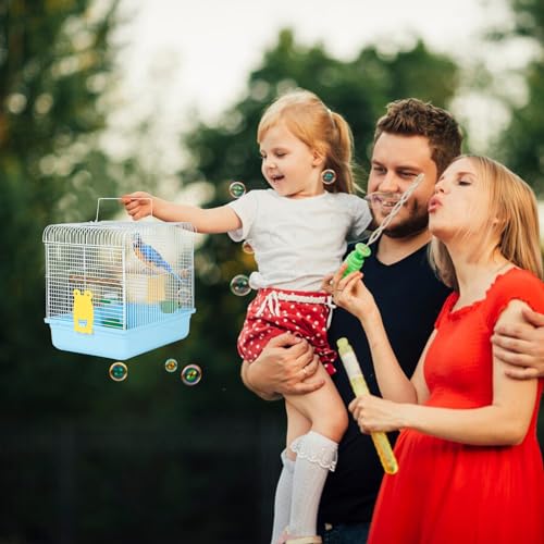 Small Bird Cage for Travel, Parrot Carrier with Handle 9.5"L x 12"W x 12"H | Sturdy, Easy to Clean & Install, Birdcages with Trays, Standing Perch, Feeder Cups for Smaller Birds Lovebird Parakeets, Blue - color: Blue