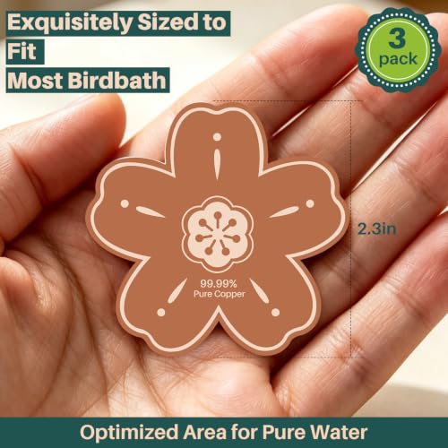 3Pcs Flower Bird Bath Copper Purification Disk | 99.99% Pure Copper Water Cleaning Discs 0.6mm Reinforced - Natural Physical Cleaner for Outdoor Birdbaths, Fountains & Bowls - size: 3Pcs Flower