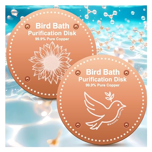 OICEME Bird Bath Purification Disk Pure Copper Outdoor Winter Solar Power Birdbath Heater Deicer Cage Hanging Bowl Metal Warmer Deck Railing Glass Concrete Ceramic Stone Stand Water Sunflower Bird - color: Copper 2PCS Sunflower＆Birds