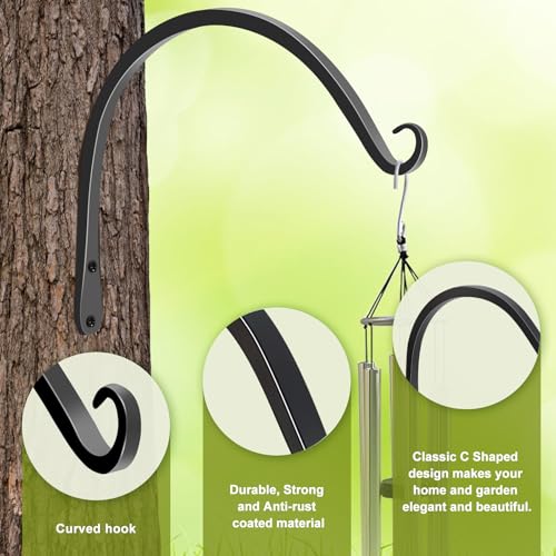 2 Pack 10 Inch Hanging Plant Bracket Wall Hooks Decorative Plant Hangers for Outdoor Hanging Bird Feeders, Wind Chimes, Plant Baskets, Black - color: Black-C, size: 10 Inch