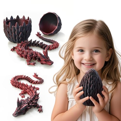15''3D Printed Dragon Egg,Prefilled Easter Eggs Basket Stuffers,Stuffed Egg Hunt Fillers with Easter Toys,Dragon Eggs with Dragon Inside,Surprise Dragon Egg Toy for 5-7 4-6 8-12 Year Old Boys Kid Girl - color: Red Black, size: Large