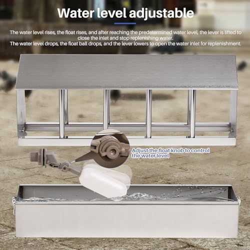 Automatic Chicken Waterer Stainless Steel Large Metal Chicken Waterer System Poultry Waterer Dispenser with Float Valve Kit Hose Accessories for Pigeon, Duck, Goose