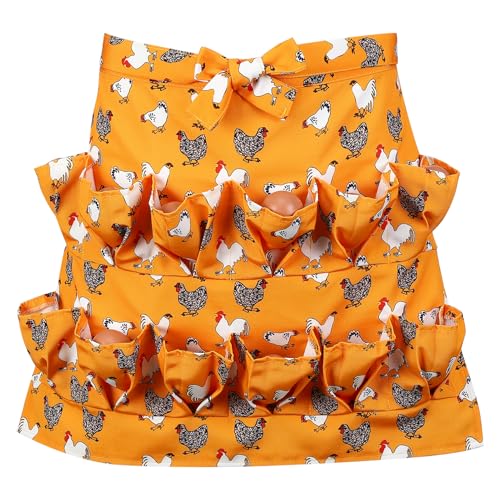 Egg Collecting Apron, 12 Pouches Chicken Egg Apron | Farmhouse Aprons for Chicken, Duck, Goose, Poultry Collection - color: Yellow-flowered Chicken, size: 49*52cm