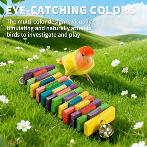 2 PCS 9.84" Multicolored Bird Toys - Stress Relief Chew Parrot Toys, Natural Wooden Blocks, Hanging Bird Cage Accessories, for Parakeets, Cockatiels, Conures, Budgies, Lovebirds - style: Style 1
