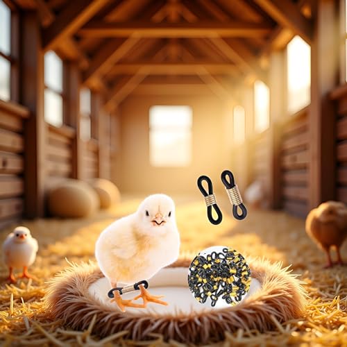 50 Pcs Black Baby Chick Splay Leg Hobble Chicken Leg Bands, Adjustable Chicken Hobble Braces for Spraddle Leg Repair Poultry Care Supplies, Bird Ducks Newly Hatched, Poultry Feeders