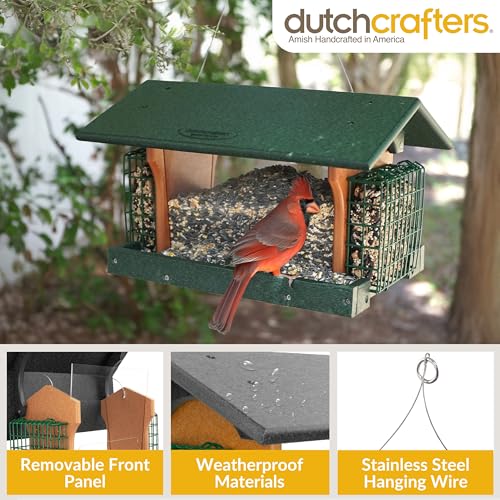 DutchCrafters Poly Hanging Large Hopper Bird Feeder with Two Suet Cake Holder Cages, Durable Long Lasting Outdoor Bird Feeder - Amish American Made in USA (Black & Cedar) - color: Hanging - Black & Cedar