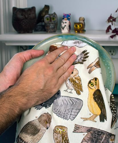 The Unemployed Philosophers Guild Owl Towel - 100% Cotton Bird Themed Novelty Kitchen Dish Towel Featuring 24 Different Owls, 18" x 25.5"