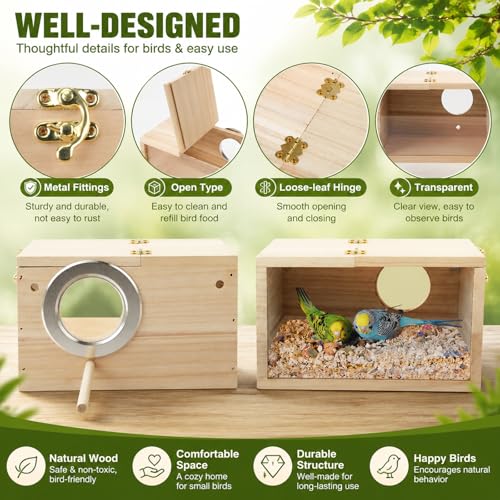 Rypet Parakeet Nesting Box, Cockatiel Bird Nest Box with Perch(S) | Wood Bird Cage House, Transparent Thwartwise Design, Warm & Durable for Cockatiel Lovebirds Budgie Finch Parrotlets Canary - size: Small