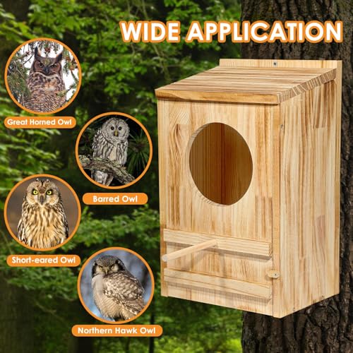 Large Owl Houses for Outdoors,23''x 14''x 10''Barn Owl Box for Outside | Wooden Nest House Circular Opening Bird Houses, Suitable For Wildlife Barn,Eastern Screech,Great Horned,Assembly Required - size: 23''High