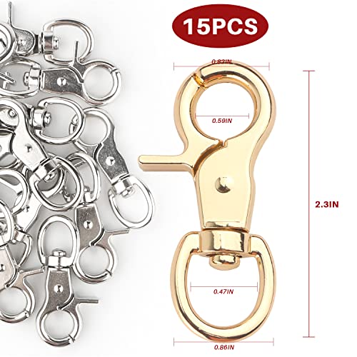 15PCS Trigger Snap Hooks, 360 Degree Heavy Duty Snaps Swivel Lobster Clasps,Swivel Claw Clips for Pet Cages,Dog Leash,Camera Straps,Snap Hook Purse - color: Gold-15pcs