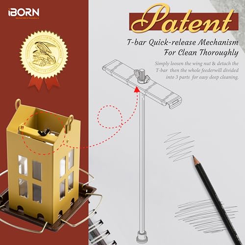 iBorn Bird Feeder House, Metal Bird Feeders for Outdoors Hanging,Double-Sided Metal Hanger & Weatherproof, Easy to Clean & Refill, 2.2 Lbs Capacity, Muted Yellow - color: Muted Yellow