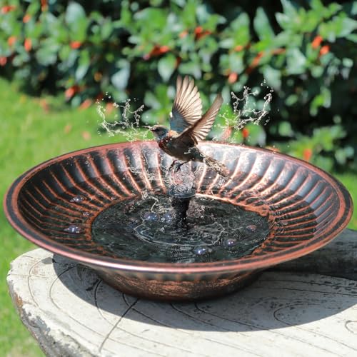 12.3" Solar Bird Bath Bowl,Bird Bath Fountain,Bird Bath for Outside(Copper) | Metal Bird Bath with Solar Fountains,Solar Bird Bath Bubbler for Garden Patio Decor - color: Copper-a