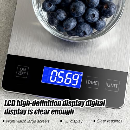 Food Kitchen Scale, 33lb Food Scale Precisely Measures Grams and Ounces for Baking and Cooking, 304 Stainless Steel Kitchen Scale for Food with LCD Display, Batteries Included - style: Battery / 33lbs