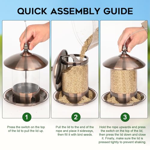 Gbekery Metal Bird Feeders for Outdoors Hanging, Weather Resistant Wild Bird Feeder with 360 Degree Feeding Tray, Copper - color: Copper