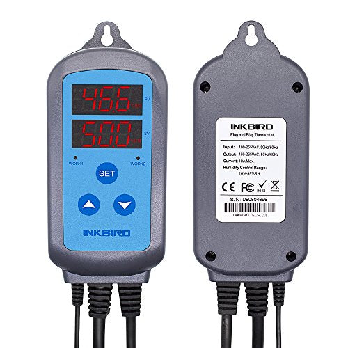Humidity Controller IHC200 Inkbird Humidistat Mushroom Greenhouse Pre Wired Outlet Dual Stage Humidifier Dehumidifier.