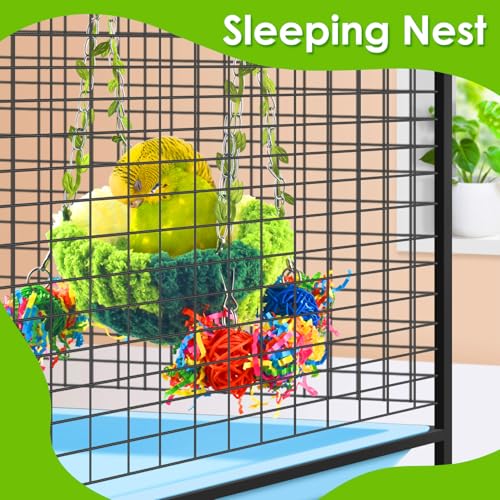 KATUMO Conure Nest, Bird Breeding Bed Cockatiel Snuggle Nest Parakeet Swing Bed for Small Pets, Size Large - color: Green, size: 6.7"L x 6.7"W x 3.5"Th