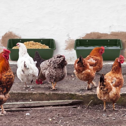 10 Pack Chicken Feeder,5 Quart Hanging Goat Waterer,Green | Two Mounting Options, Metal Clips and Screws,Solid base without holes,Livestock Feed Buckets for Sheep Duck Coop, Farm, Geese - color: Green