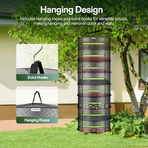 VIVOSUN 8-Layer Mesh Drying Rack Hanging Design with Green Zippers for Dehydrating, Indoor and Outdoor Pruning Shears Included - size: 8 Layer, style: 1 Pack