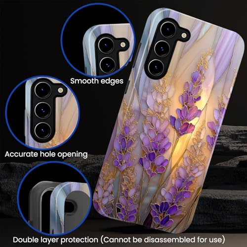 Compatible with Samsung Galaxy S23 Plus Case,Glossy Case All-Round Protection Shockproof Anti-Scratches TPU Cover,Cases for Man Woman-Stained Glass Lavender in Bloom - color: Stained Glass Lavender in Bloom, size: Galaxy S23 Plus