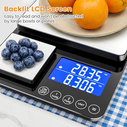 KKZ 0.001oz/33lb Kitchen Scale, Dual Platform Food Scale Grams and Ounces | Rechargeable, for Weight Loss Baking Cooking Meal Prep Sourdough Bread, Stainless Steel, Auto-off, Tare&Summation Functions - size: Rechargeable version